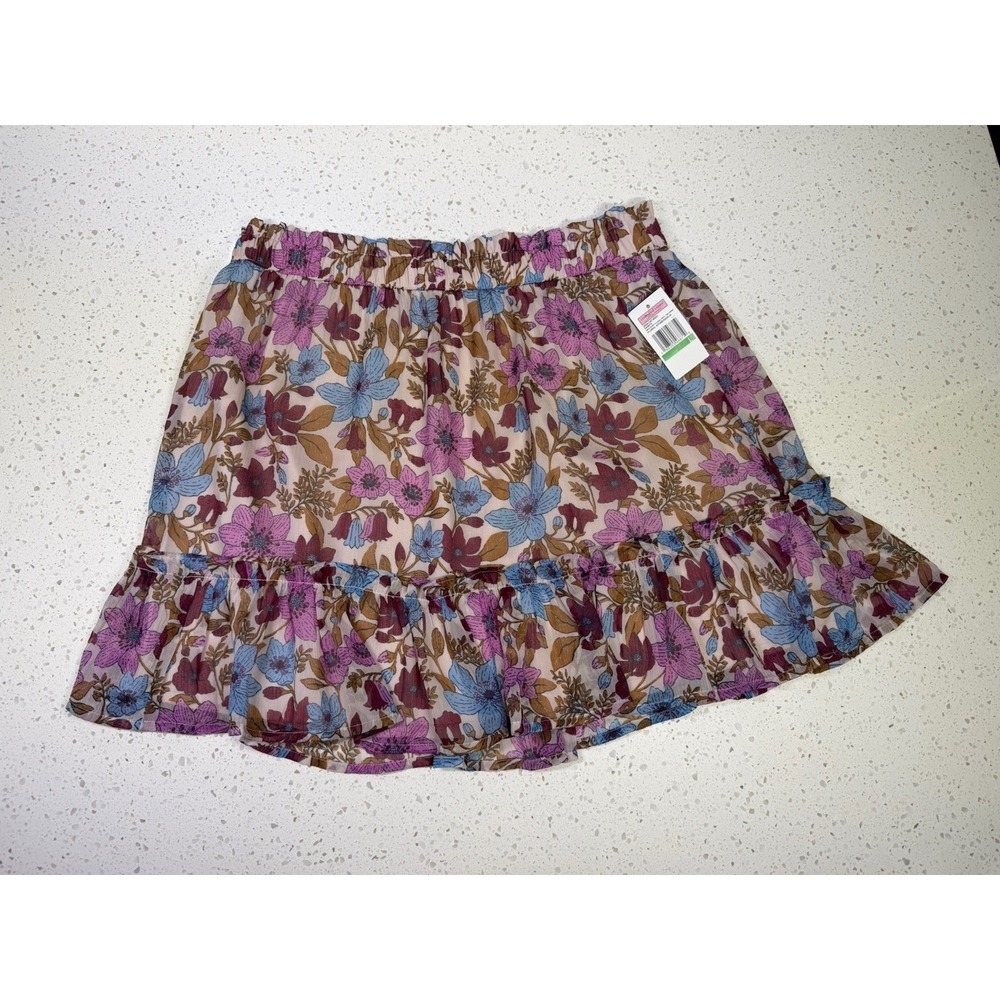 vineyard vines Women's Floral Ruffle Mini Skirt Lined Elastic Waist Chiffon L
